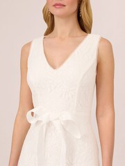 Adrianna Papell Lace Midi Flounce White Dress - Image 5 of 7