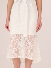 Adrianna Papell Lace Midi Flounce White Dress - Image 6 of 7