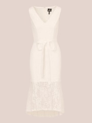 Adrianna Papell Lace Midi Flounce White Dress - Image 7 of 7