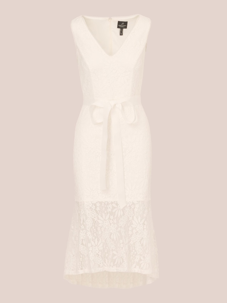 Adrianna Papell Lace Midi Flounce White Dress - Image 7 of 7