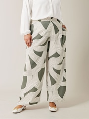 Evans Green Linear Print Wide Leg Trousers - Image 1 of 5