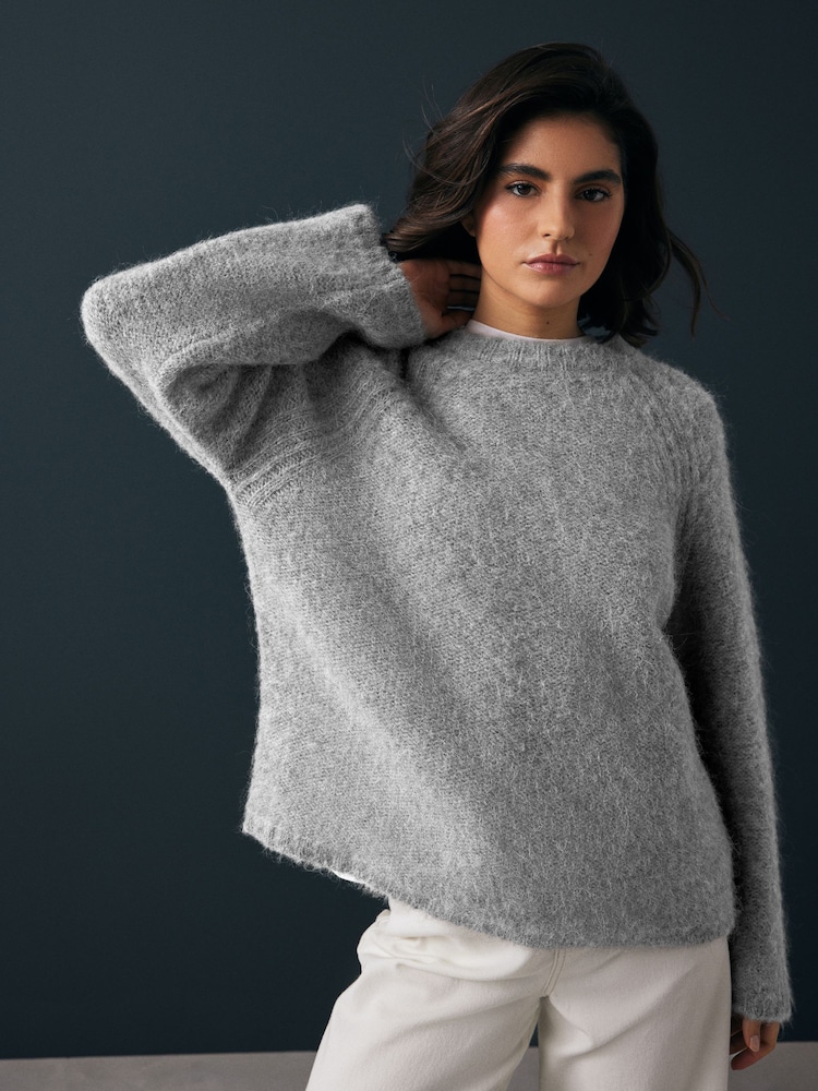 Grey Premium Alpaca Blend Soft Touch Knitted Jumper - Image 1 of 7