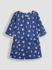 JoJo Maman Bébé Denim Blue Hedgehog & Mouse A-Line Dress - Image 1 of 4