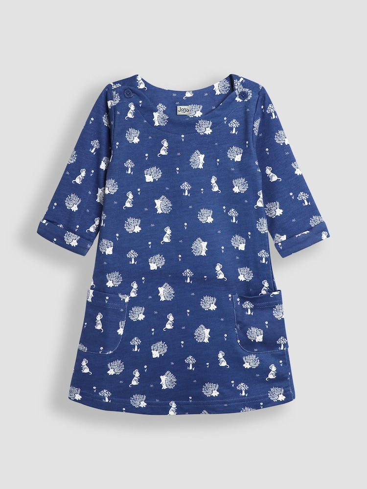 JoJo Maman Bébé Denim Blue Hedgehog & Mouse A-Line Dress - Image 1 of 4