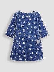 JoJo Maman Bébé Denim Blue Hedgehog & Mouse A-Line Dress - Image 2 of 4