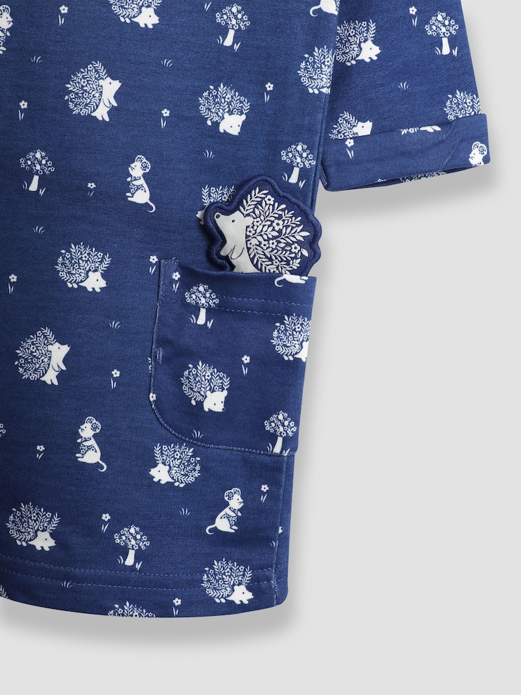 JoJo Maman Bébé Denim Blue Hedgehog & Mouse A-Line Dress - Image 4 of 4