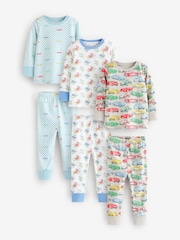 Blue/White Cars Snuggle Pyjamas 3 Pack - Image 1 of 9