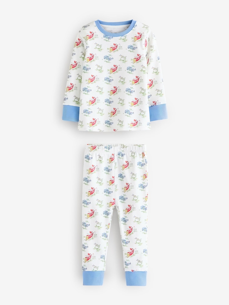 Blue/White Cars Snuggle Pyjamas 3 Pack - Image 2 of 9