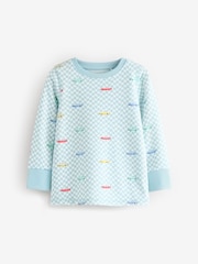 Blue/White Cars Snuggle Pyjamas 3 Pack - Image 6 of 9