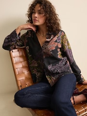 Black/Purple Paisley Print Long Sleeve Button Down Shirt - Image 1 of 6