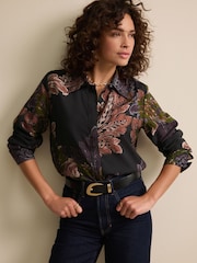 Black/Purple Paisley Print Long Sleeve Button Down Shirt - Image 2 of 6