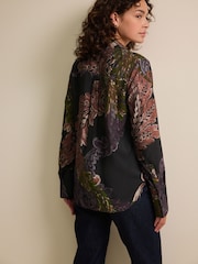 Black/Purple Paisley Print Long Sleeve Button Down Shirt - Image 3 of 6