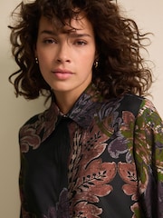Black/Purple Paisley Print Long Sleeve Button Down Shirt - Image 4 of 6