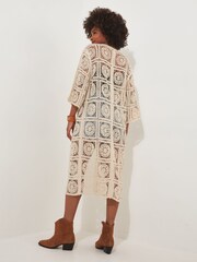 Joe Browns Cream Crochet Circular Pattern 3/4 Sleeve Longline Cardigan - Image 3 of 7