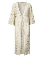Joe Browns Cream Crochet Circular Pattern 3/4 Sleeve Longline Cardigan - Image 7 of 7