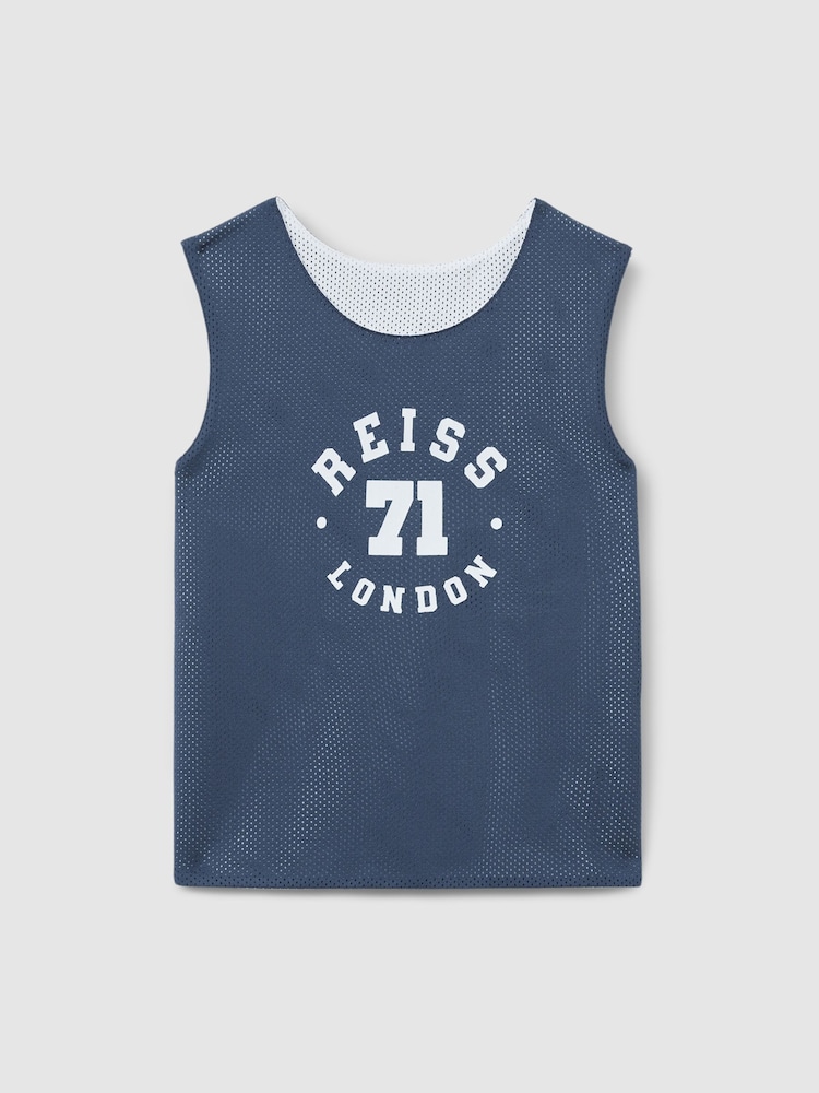 Reiss Navy/Optic White Wilt 13-14 yrs Airtex Reversible Vest - Image 1 of 6