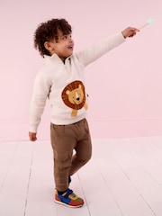 JoJo Maman Bébé Natural Lion Appliqué Half Zip Sweatshirt - Image 1 of 7