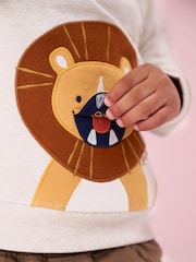 JoJo Maman Bébé Natural Lion Appliqué Half Zip Sweatshirt - Image 3 of 7