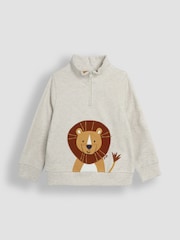 JoJo Maman Bébé Natural Lion Appliqué Half Zip Sweatshirt - Image 4 of 7