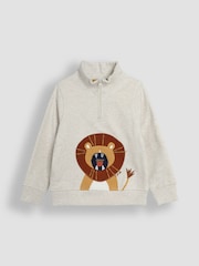 JoJo Maman Bébé Natural Lion Appliqué Half Zip Sweatshirt - Image 5 of 7