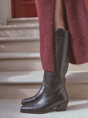 Black Leather Premium Cowboy Knee High Boots - Image 1 of 11