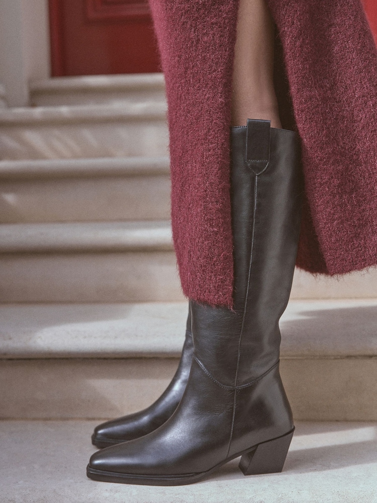 Black Leather Premium Cowboy Knee High Boots - Image 1 of 11