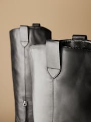 Black Leather Premium Cowboy Knee High Boots - Image 10 of 11