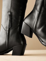 Black Leather Premium Cowboy Knee High Boots - Image 11 of 11