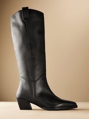 Black Leather Premium Cowboy Knee High Boots - Image 7 of 11