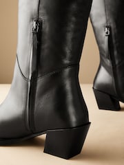 Black Leather Premium Cowboy Knee High Boots - Image 8 of 11