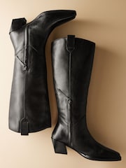 Black Leather Premium Cowboy Knee High Boots - Image 9 of 11