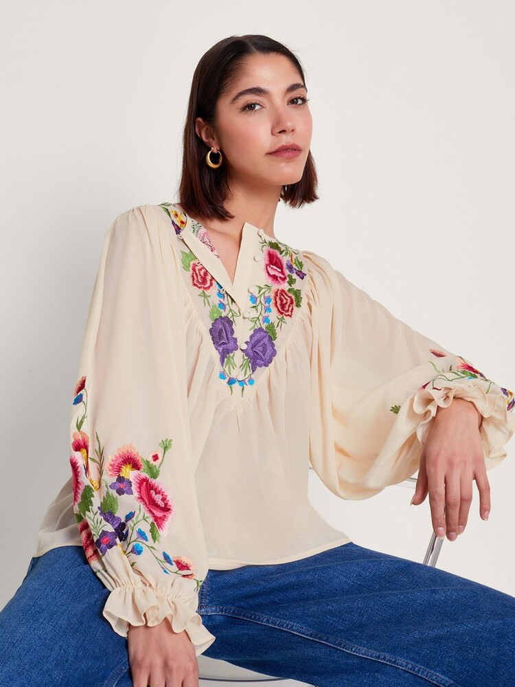 bluza z vezenino in cvetličnim potiskom Monsoon Winny - Slika 1 iz 5