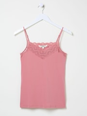 وردي - FatFace V-Neck Lace Vest Pyjama Top - صورة 5 من 5