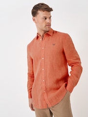 Crew Clothing Orange Plain 100% Linen Classic Long Sleeve Shirt - Image 1 of 5