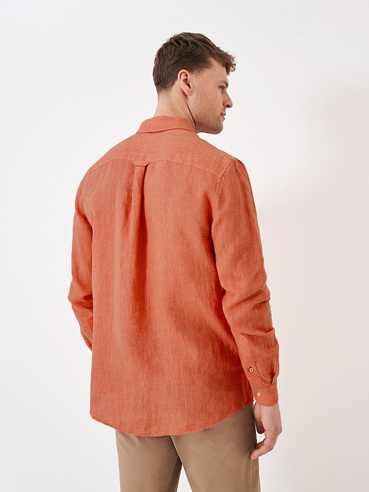 Crew Clothing Orange Plain 100% Linen Classic Long Sleeve Shirt - Image 2 of 5