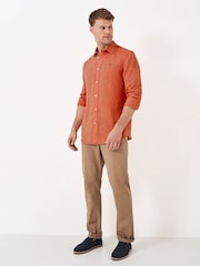 Crew Clothing Orange Plain 100% Linen Classic Long Sleeve Shirt - Image 3 of 5