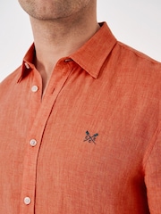 Crew Clothing Orange Plain 100% Linen Classic Long Sleeve Shirt - Image 4 of 5