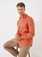 Crew Clothing Orange Plain 100% Linen Classic Long Sleeve Shirt - Image 5 of 5