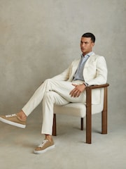 Reiss Camel Finley Nubuck Nubuck Leather Low Top Trainers - Image 2 of 5
