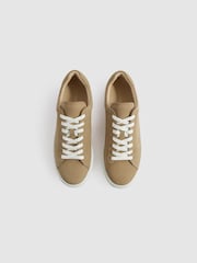 Reiss Camel Finley Nubuck Nubuck Leather Low Top Trainers - Image 3 of 5