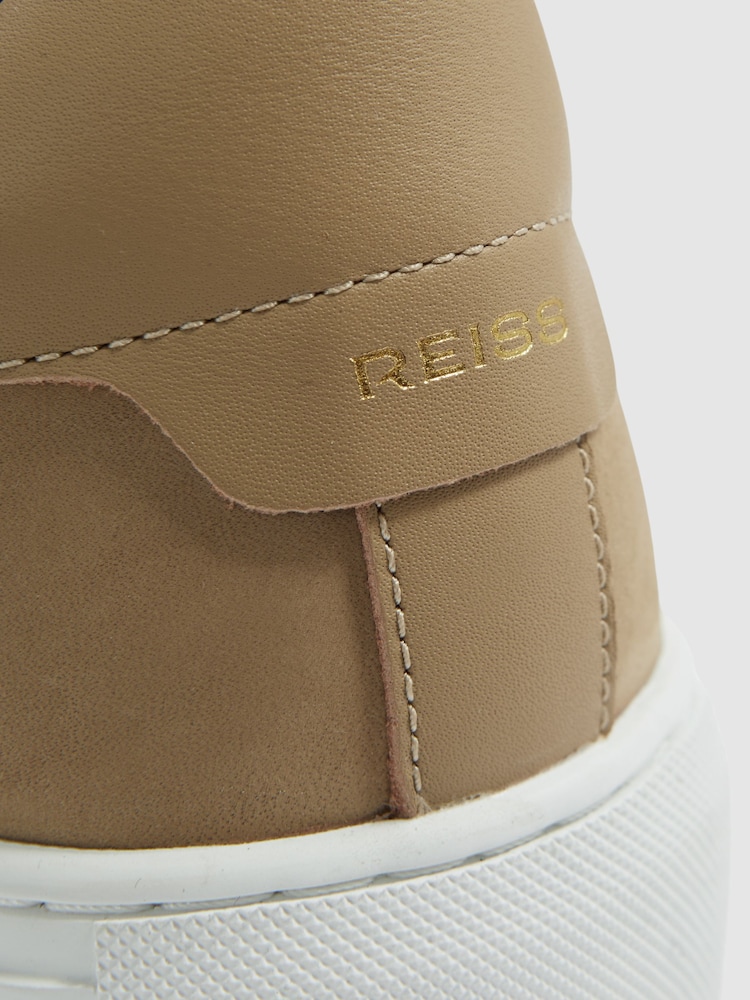 Reiss Camel Finley Nubuck Nubuck Leather Low Top Trainers - Image 5 of 5