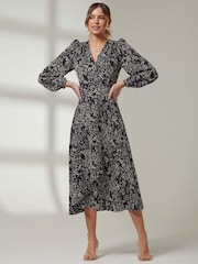 Jolie Moi Black V-Neck Wrap Front Midi Dress - Image 1 of 6