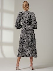 Jolie Moi Black V-Neck Wrap Front Midi Dress - Image 2 of 6