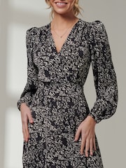Jolie Moi Black V-Neck Wrap Front Midi Dress - Image 3 of 6