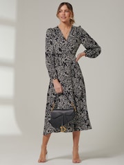 Jolie Moi Black V-Neck Wrap Front Midi Dress - Image 4 of 6