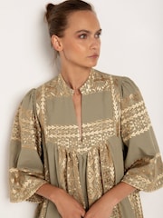 Greek Archaic Kori Gold 100% Cotton Embroidered Tiered Mini Dress - Image 3 of 3