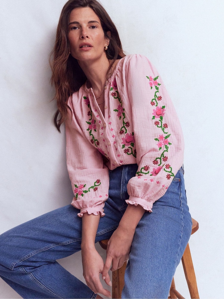 Boden Pink Camille Double Cloth Top - Image 1 of 6