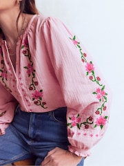 Boden Pink Camille Double Cloth Top - Image 2 of 6