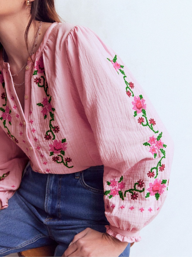 Boden Pink Camille Double Cloth Top - Image 2 of 6
