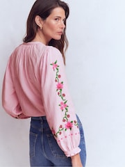 Boden Pink Camille Double Cloth Top - Image 3 of 6